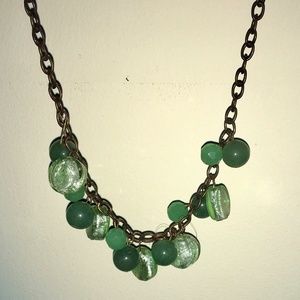 9” Copper tone necklace with green stones